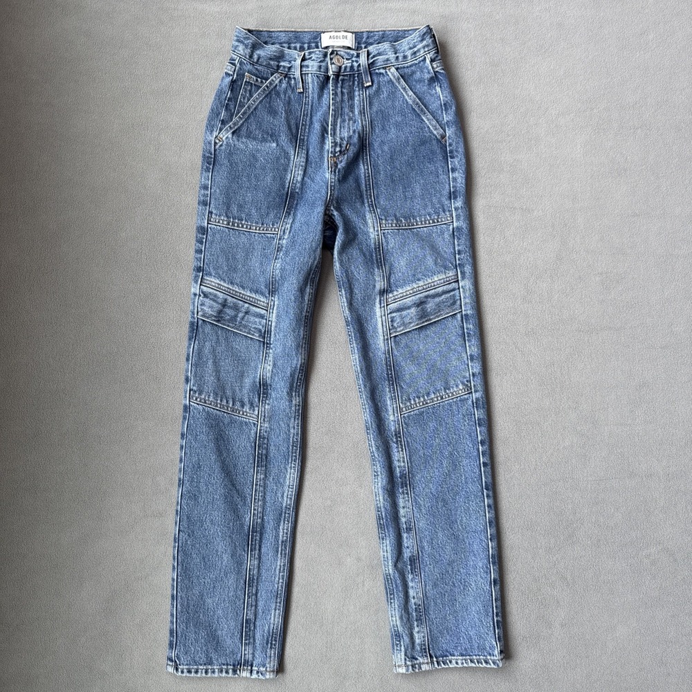 AGOLDE Cooper Cargo Jeans High Rise Blue 23 Straight Leg Denim